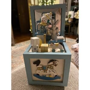 Vintage Collectable Hand Painted Wood Music Box Clown Bunny "It's A Small World"